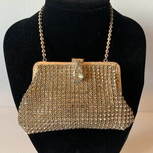 Vintage Rhinestone Purse Silk lining evening bag 1930-1940's.  Silvertone frame.